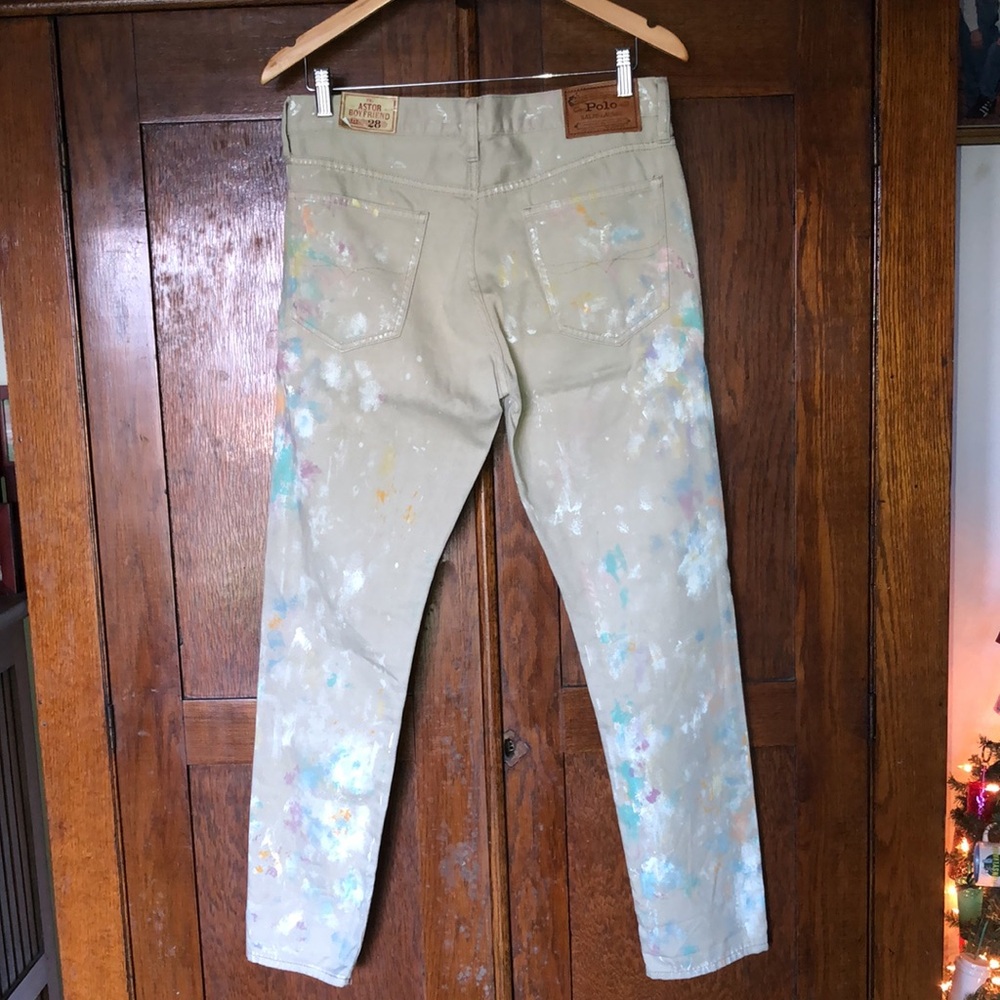 Polo Ralph Lauren Astor Boyfriend Jeans Khaki Paint Splatter Size 28 Women’s - Picture 2 of 16